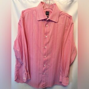 Ike Behar Size 16.5 32/33 Sleeve Red‎ White Gingham Shirt Made in Italy Cotton